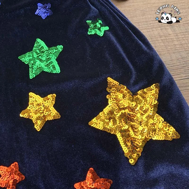 LEZONKIDS - Vestido Infantil Personalizado com Estrelas de Lantejoulas na Primavera e Outono para 4 Anos no Verão 